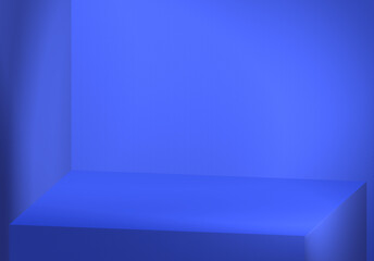 Obraz premium Podium product display or Empty room interior design square stage minimal scene, Display plinths. Stand. blue color. 3d Render