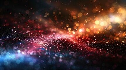 Obraz premium Lumières scintillantes et colorées sur fond noir, arrière plan, fond graphique, effet de flou et de bokeh