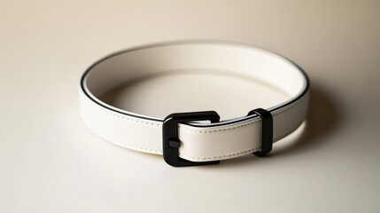 Simple and sleek white dog collar with black buckle, blank design for branding mockup