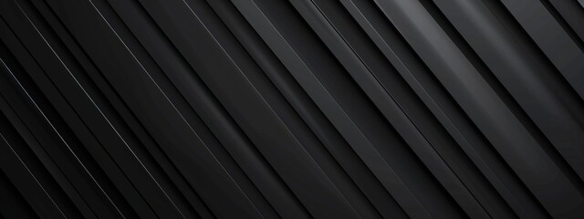 Obraz premium Minimalist abstract wallpaper featuring diagonal lines on a black background. Banner template with white space for text, perfect for modern and professional design applications.
