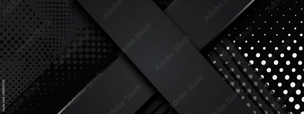 Poster Abstract minimalist wallpaper with diagonal stripes and dots on black background. Featuring white space in the center for text, ideal for design templates and modern banners.