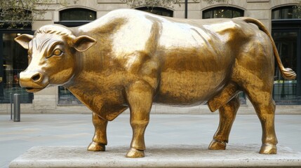 Golden Bull Sculpture with Modern Design and Bright Lighting