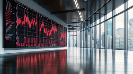 Modern analytical space with digital stock data display