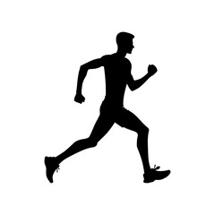 Runner silhouette illustration isolated on white background. Marathon runner running silhouette