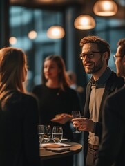 Managers enjoying drinks at after work networking event
