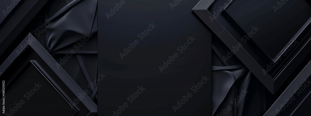 Poster black background with diamond shapes and lines, banner template with white space for text. minimalis