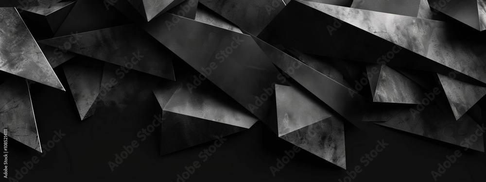 Poster Black Background with Diamond Shapes and Triangles for Design Banner Template, Featuring Abstract Minimalist Wallpaper with Copy Space on Black Background
