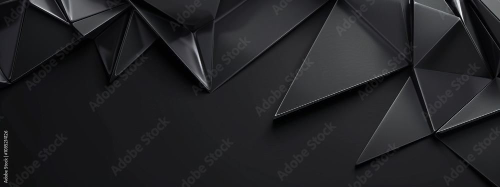 Poster Black Background with Diamond Shapes and Triangles for Design Banner Template, Featuring Abstract Minimalist Wallpaper with Copy Space on Black Background