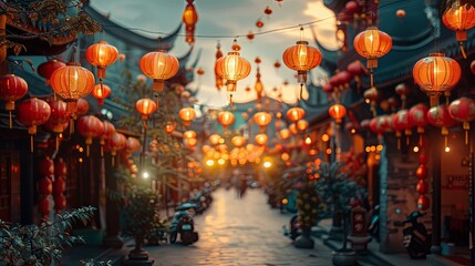 Colorful street festival with people celebrating in traditional clothing