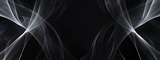 Fractal Designs on Black Background for Design, Banner Template, Minimalist Abstract Wallpaper with Copy Space, Simple Geometric Modern Wallpaper for Text Placement and Creative Use