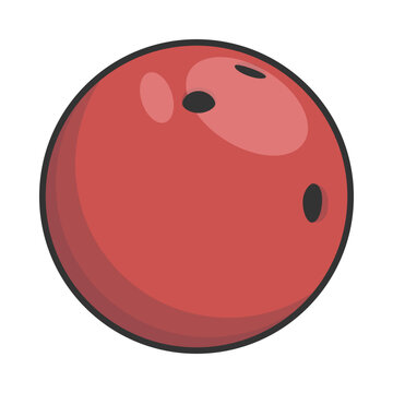 A cartoon red bowling ball with three holes and a dark grey outline