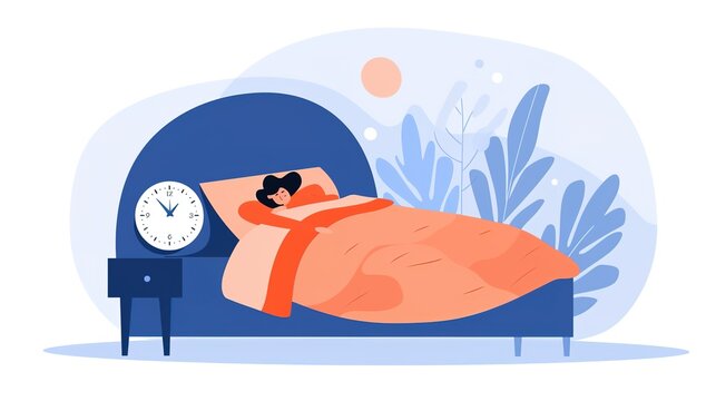 Person lying peacefully in bed under cozy blanket, eyes closed, with serene expression, promoting tranquility and good sleeping habits.