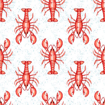 Red lobster seamless print for textile and fabric. Seamless pattern.