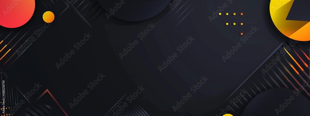 Poster Abstract minimalist wallpaper with geometric motifs and patterns on black background. Featuring white space in the center for text, ideal for design templates and modern banners.