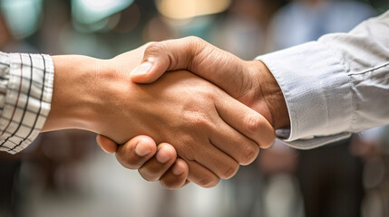 Colleagues shaking hands in agreement during a meeting