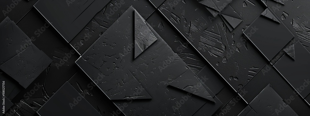 Poster Black background with geometric patterns and grids for design, banner template. White space in the center of the page for text. Modern minimalist wallpaper.