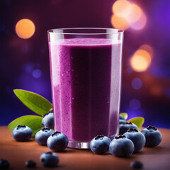 Photo blueberry frash smoothie drink with blueberry dark lghiting background