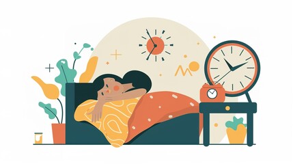 Naklejka premium Person lying peacefully in bed under cozy blanket, eyes closed, with serene expression, promoting tranquility and good sleeping habits.