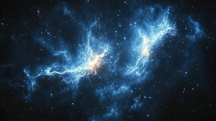 Obraz premium A stunning cosmic scene depicting vibrant blue and orange nebulae in deep space.