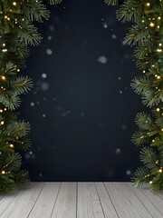 Minimalistic New Year's Background with Christmas Tree Branches and Bokeh