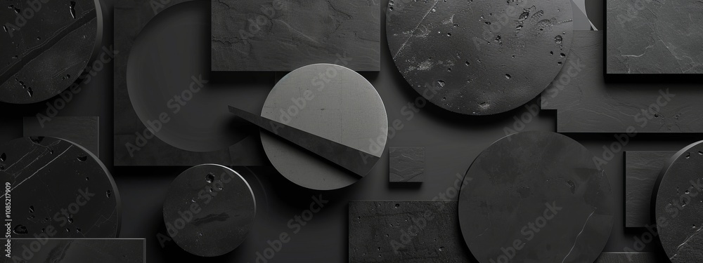 Poster abstract minimalist wallpaper with geometric shapes on black background. featuring white space in th