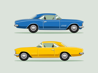 Blue and Green Classic Car Vector Illustration Isolated. Vintage Car Illustration. Classic Transportation Vector.