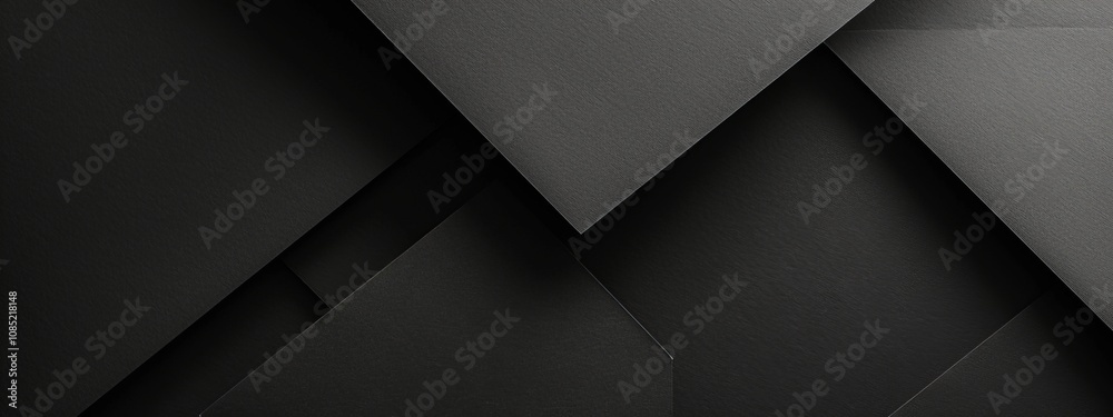 Poster photo of black background with geometric shapes arranged in a minimalist style for design, banner te