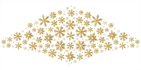 Golden Snowflakes and stars border. Christmas card vector illustration