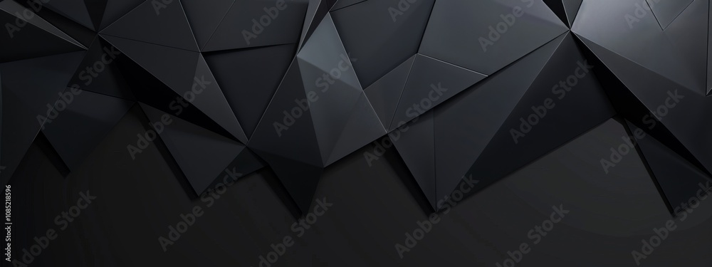 Poster Black Background with Geometric Shapes in Minimalist Style and Central White Space for Text. This Abstract Minimalist Wallpaper is Perfect for Modern Design and Elegant Banner Templates.