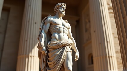 Obraz premium Majestic Marble Statue of a Greek God in Ancient Ruins