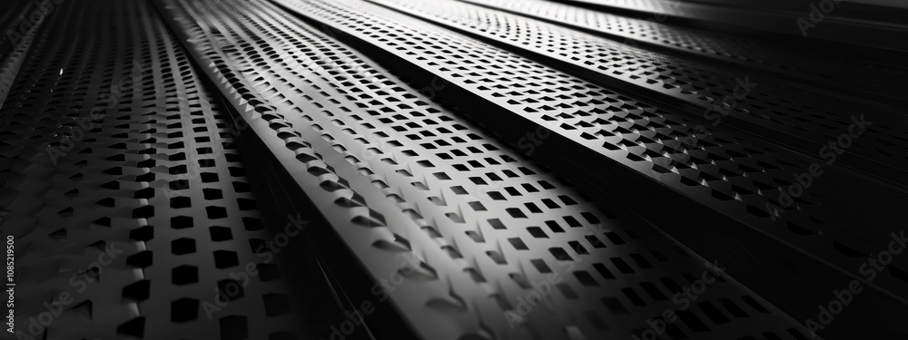 Poster Black Background with Grid Lines and Dots, Banner Template with White Space for Text. Abstract Minimalist Wallpaper with Copy Space on Black Background. Stylish Modern Wallpaper.
