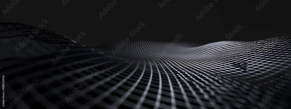 Poster Black background with grid lines for design, banner template. White space in the center of the page for text. Simple abstract wallpaper with copy space.