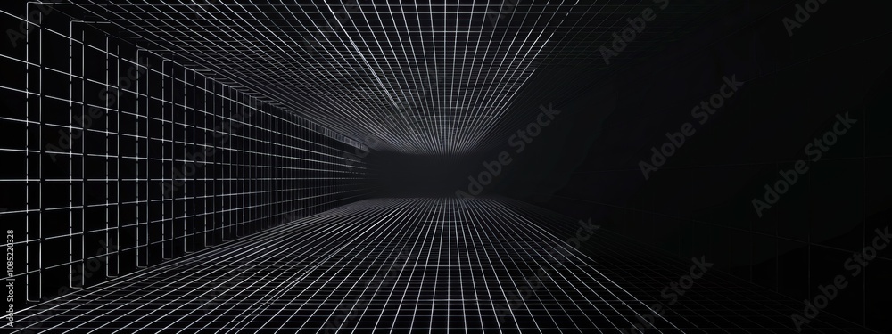 Poster Abstract dark grid pattern wallpaper with copy space. Minimalist design template with white center text area. Ideal for banners.