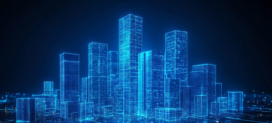 Obraz premium City silhouette outlined by blue light