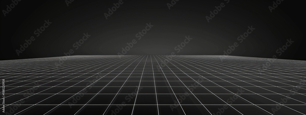 Aufkleber Black Background with Grid Pattern for Design, Featuring White Space in the Center for Text. Ideal for Banner Templates and Digital Projects. Abstract Minimalist Wallpaper.