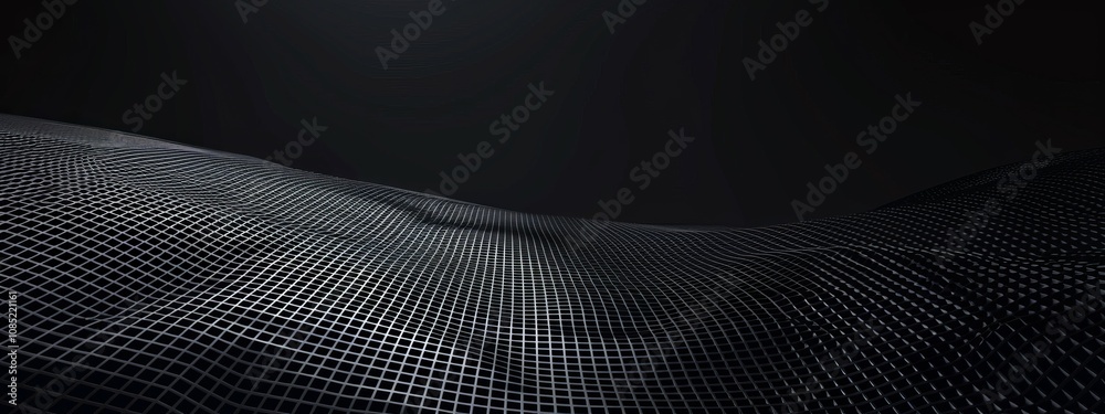 Poster Black background with grid pattern for design. Banner template with white space in the center for text. Suitable for minimalist abstract wallpaper and contemporary design projects.