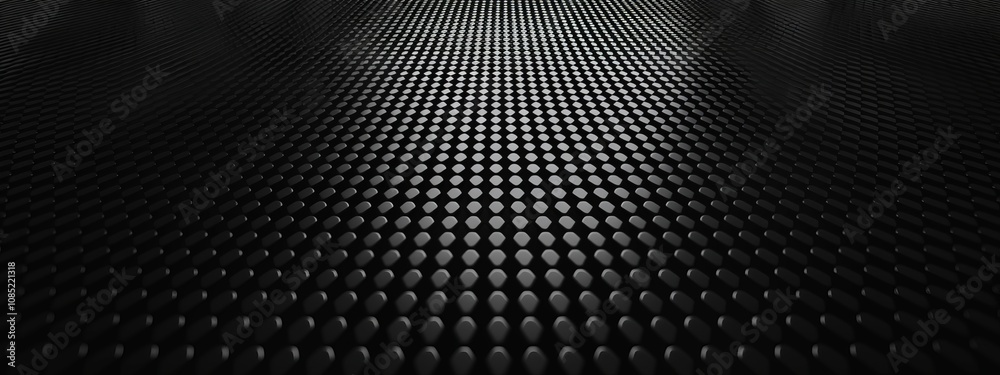 Poster Minimalist grid pattern wallpaper on a black background. Banner template with white space for text, suitable for modern and professional design applications.