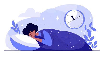 Person lying peacefully in bed under cozy blanket, eyes closed, with serene expression, promoting tranquility and good sleeping habits.