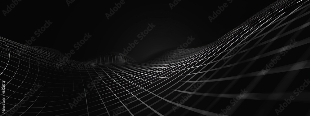 Poster Black Background with Grid Pattern for Design, Featuring White Space in the Center for Text. Ideal for Banner Templates and Digital Projects. Minimalist Wallpaper.