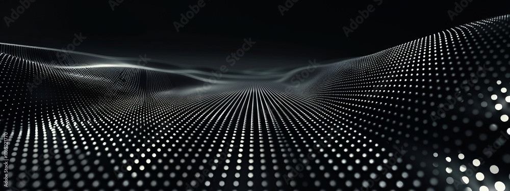 Poster Black Background with Grid Pattern for Design, Featuring White Space in the Center for Text. Ideal for Banner Templates and Digital Projects. Minimalist Wallpaper.