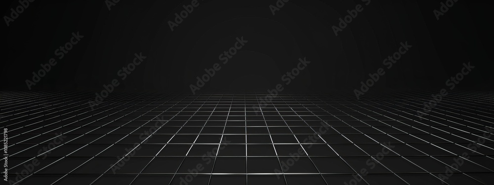 Poster Black Background with Grid Pattern for Design, Featuring White Space in the Center for Text. Ideal for Banner Templates and Digital Projects. Minimalist Wallpaper.