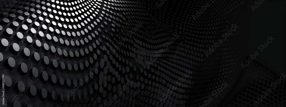 Poster Black Background with Grid Patterns and Circles for Design Banner Template, Featuring Abstract Minimalist Wallpaper with Copy Space on Black Background