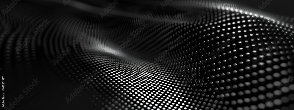 Poster Black Background with Grid Patterns and Circles for Design Banner Template, Featuring Abstract Minimalist Wallpaper with Copy Space on Black Background