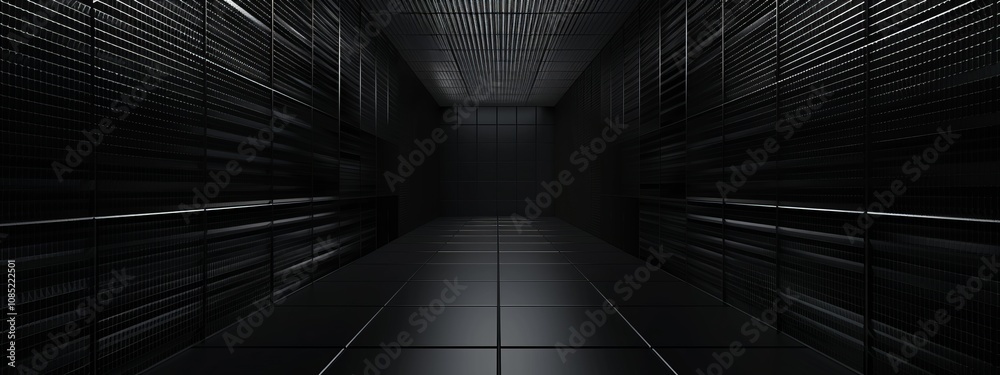 Poster Black Background with Grid Patterns and Lines, Banner Template with White Space for Text. Minimalist Abstract Wallpaper with Copy Space on Black Background. Clean Modern Wallpaper.