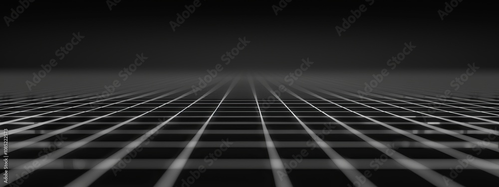 Poster Black Background with Grid Patterns and Lines, Banner Template with White Space for Text. Minimalist Abstract Wallpaper with Copy Space on Black Background. Clean Modern Wallpaper.