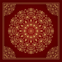 golden mandala ornament, round decorative design