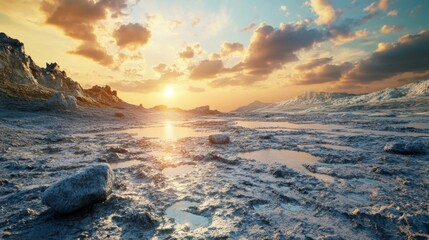 A desolate landscape with a large body of water