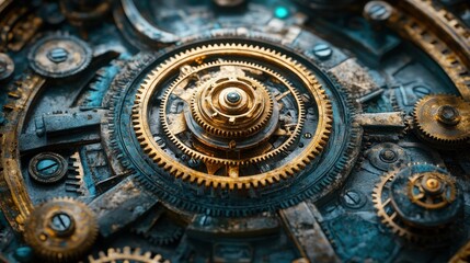 Obraz premium Intricate gold and steel gears mechanism.