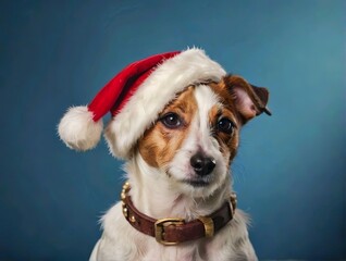 Jack Russell Terrier in a Christmas hat