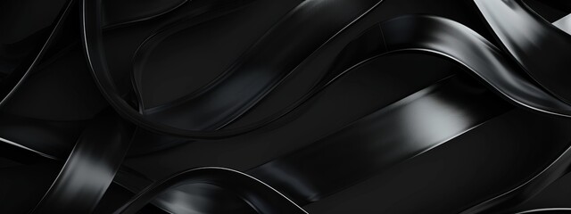 Fototapeta premium Black Background with Intersecting Curves and Lines, Banner Template with White Space for Text. Abstract Minimalist Wallpaper with Copy Space on Black Background. Modern Wallpaper.